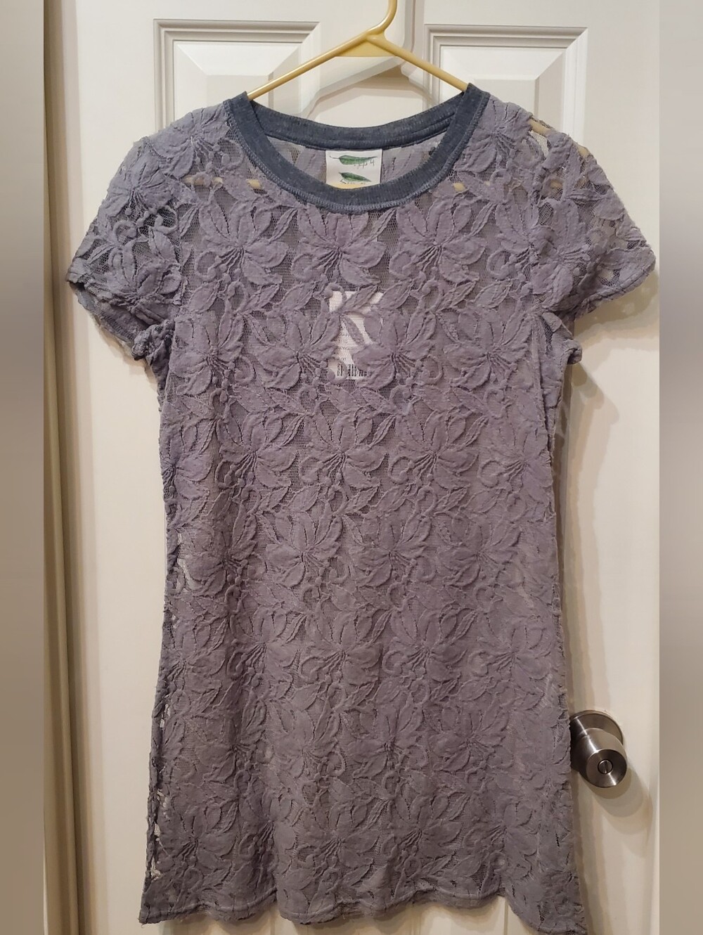 Anthropologie Gray Lace Sheer Short Sleeve Dress